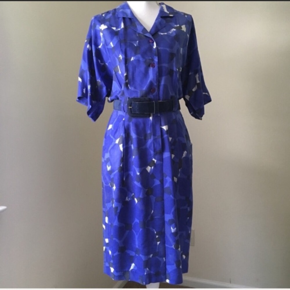 VINTAGE Silk Neiman Marcus Blue Dress